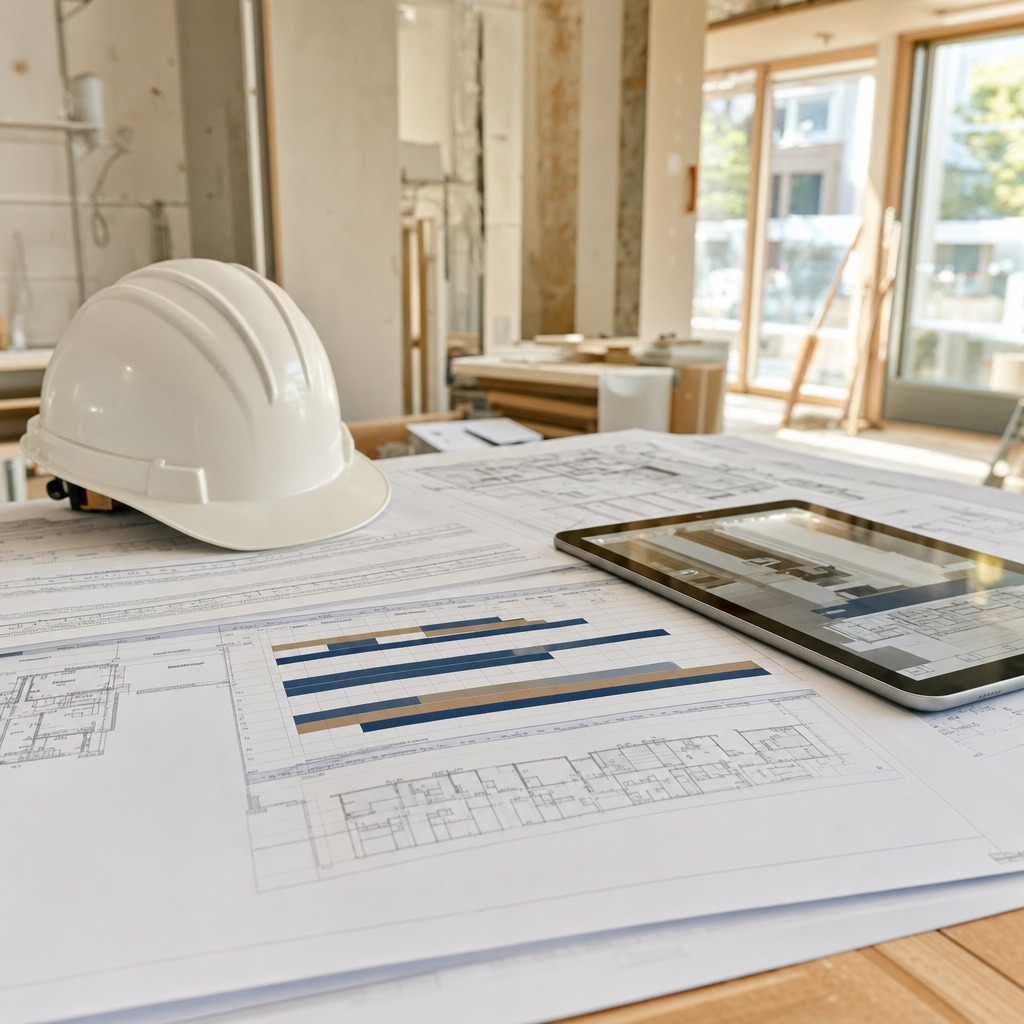 Bauprogramm und Pläne auf der Baustelle